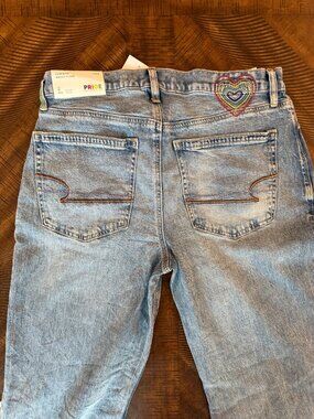 NWT American Eagle Pride Low Rise Baggy Flare Jeans Distressed Rainbow Size 2